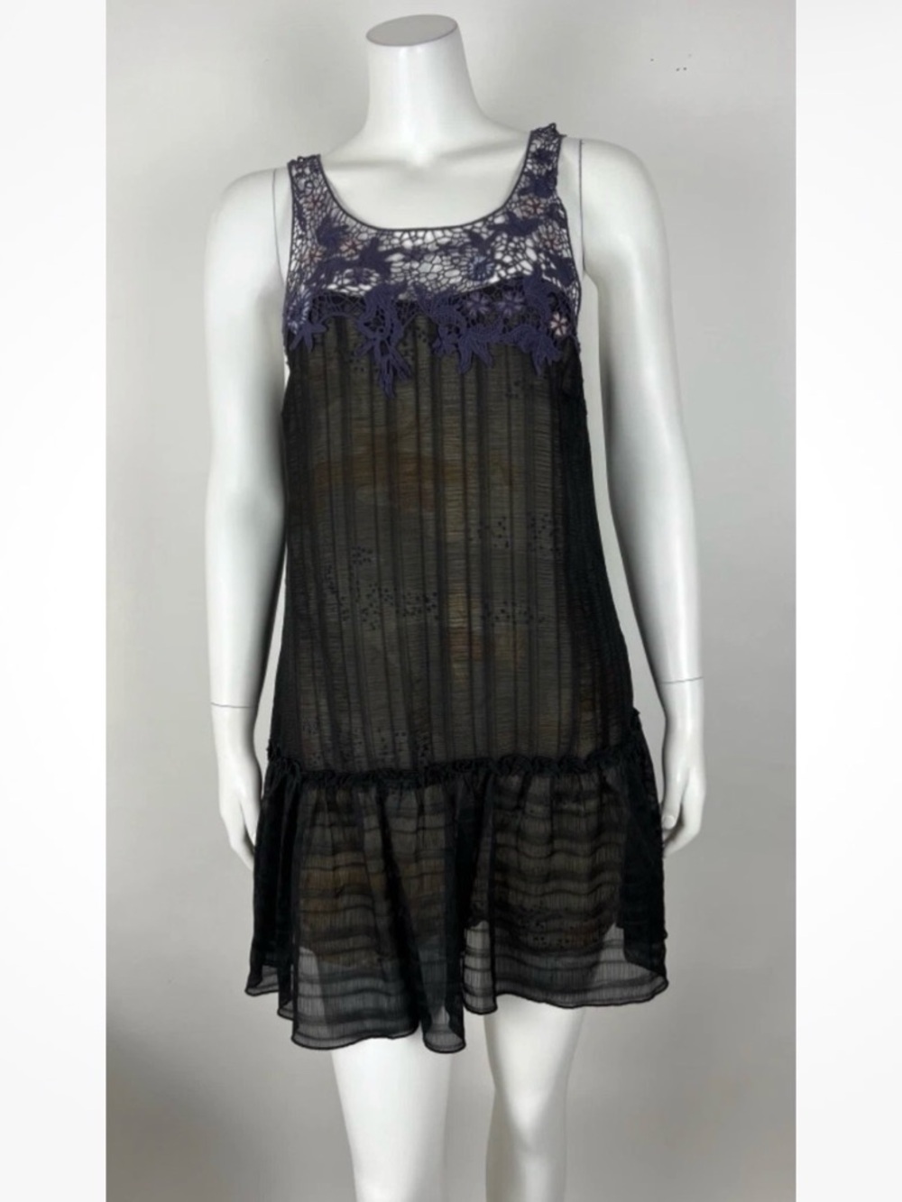 Free People Women’s Dress Crochet Embroidered Ruffle Bottom Mini Bohemian Small
